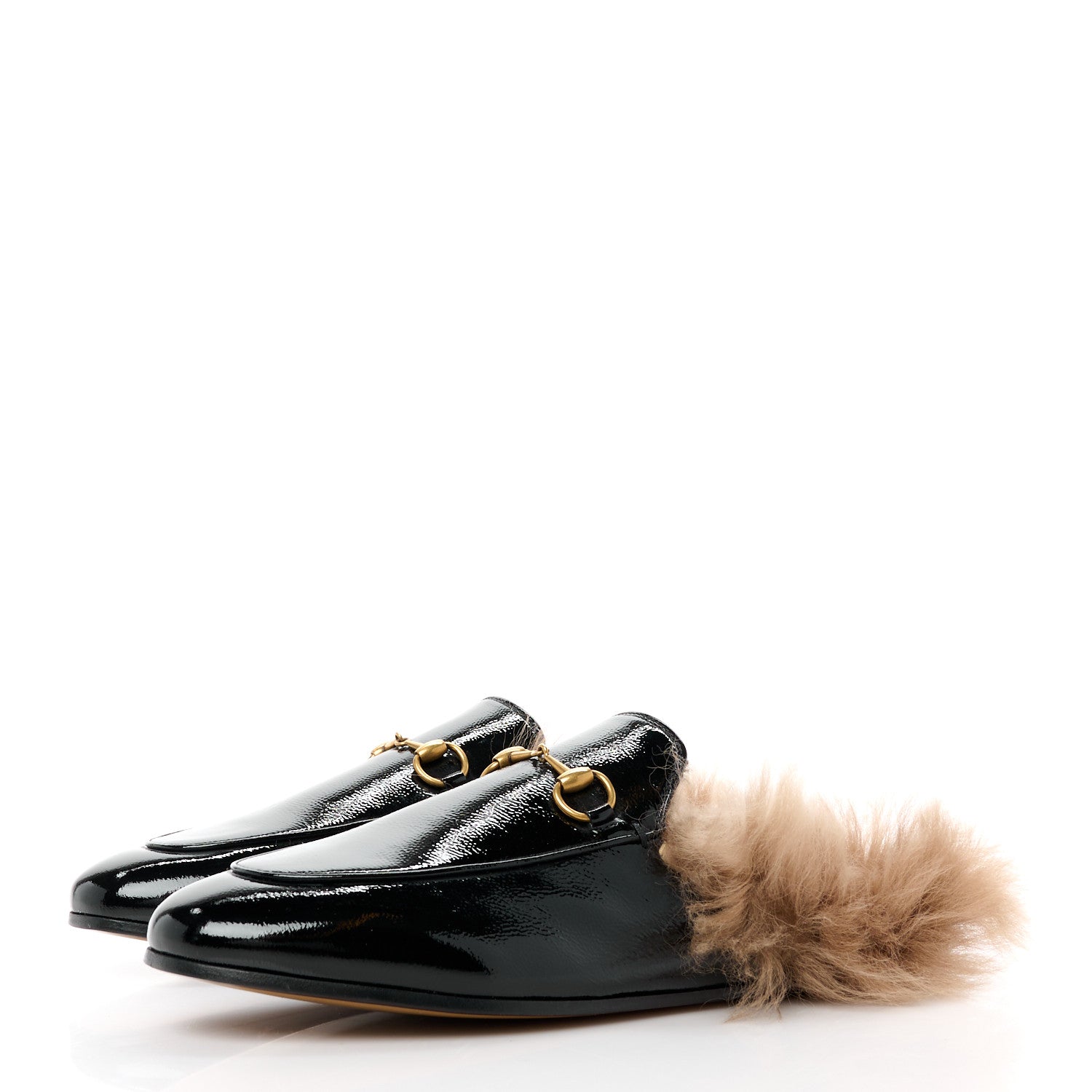 Gucci Patent Fur Womens Princetown Slippers 39.5 Black Natural 3 of 7