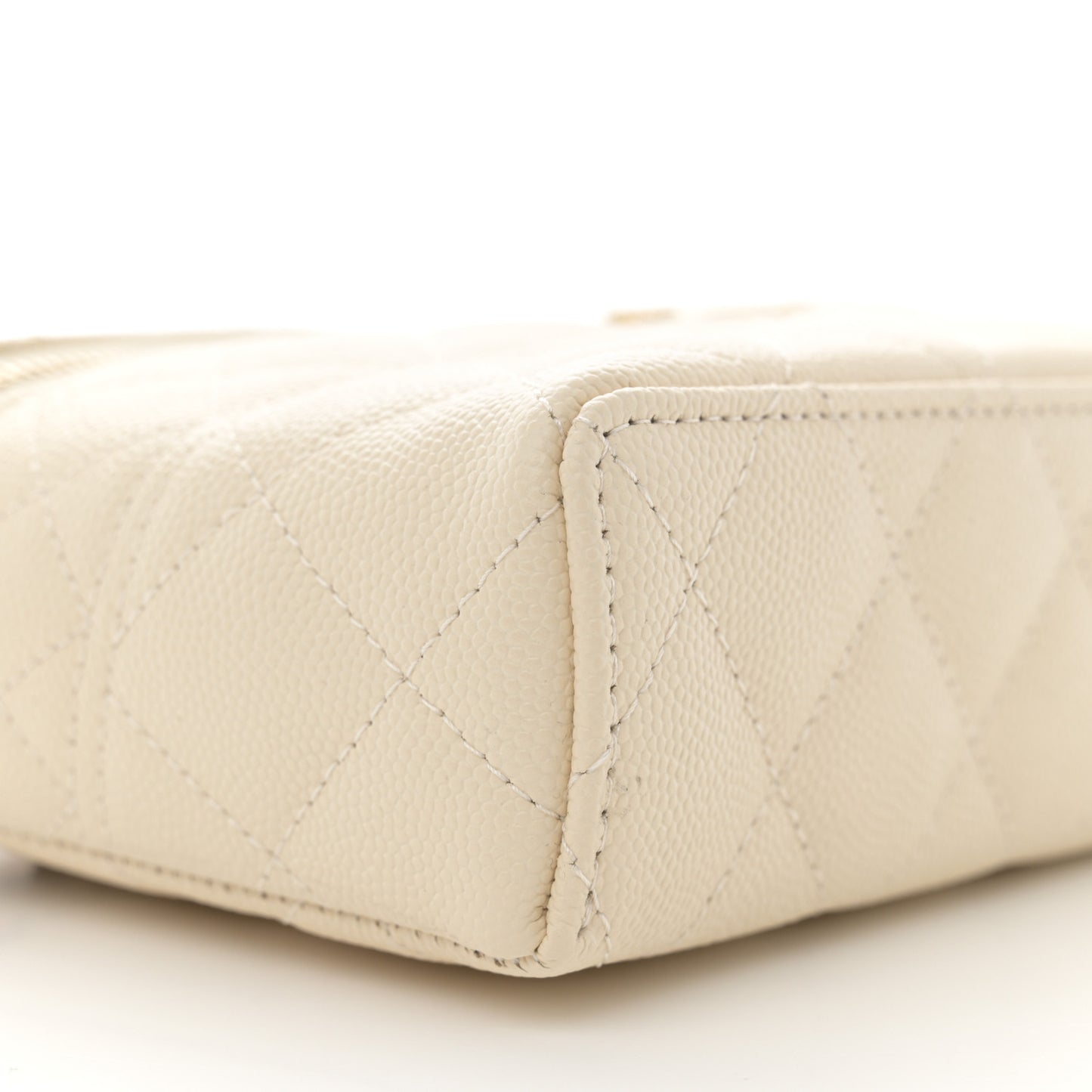 Caviar Quilted Trendy Handle Slim Vanity Ecru