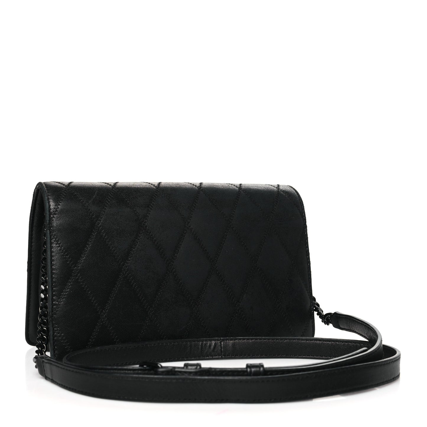Lambskin Diamond Quilted Monogram Angie Chain Bag Black