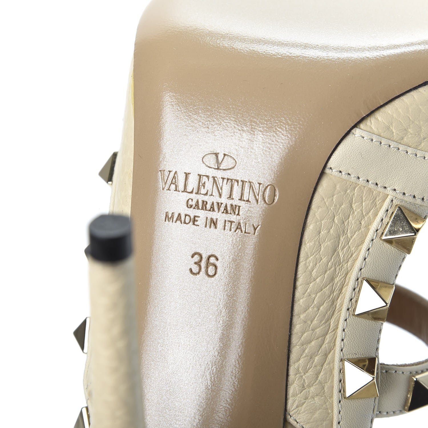 Valentino Garavani Pebbled Calfskin Rockstud Ankle Strap Pumps 36 Ivory 8 of 11