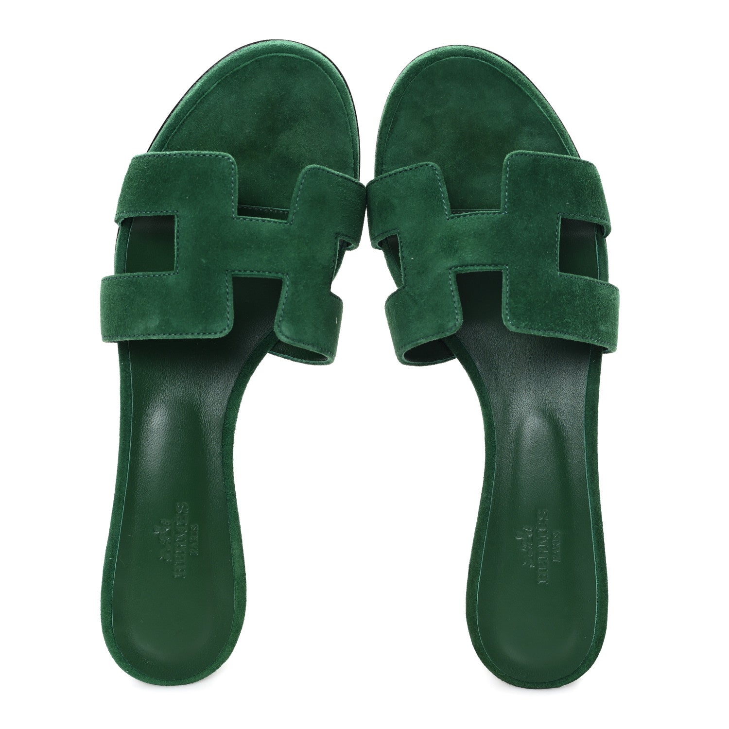 Hermes Suede Goatskin Oasis Sandals 39.5 Vert Electrique 2 of 9