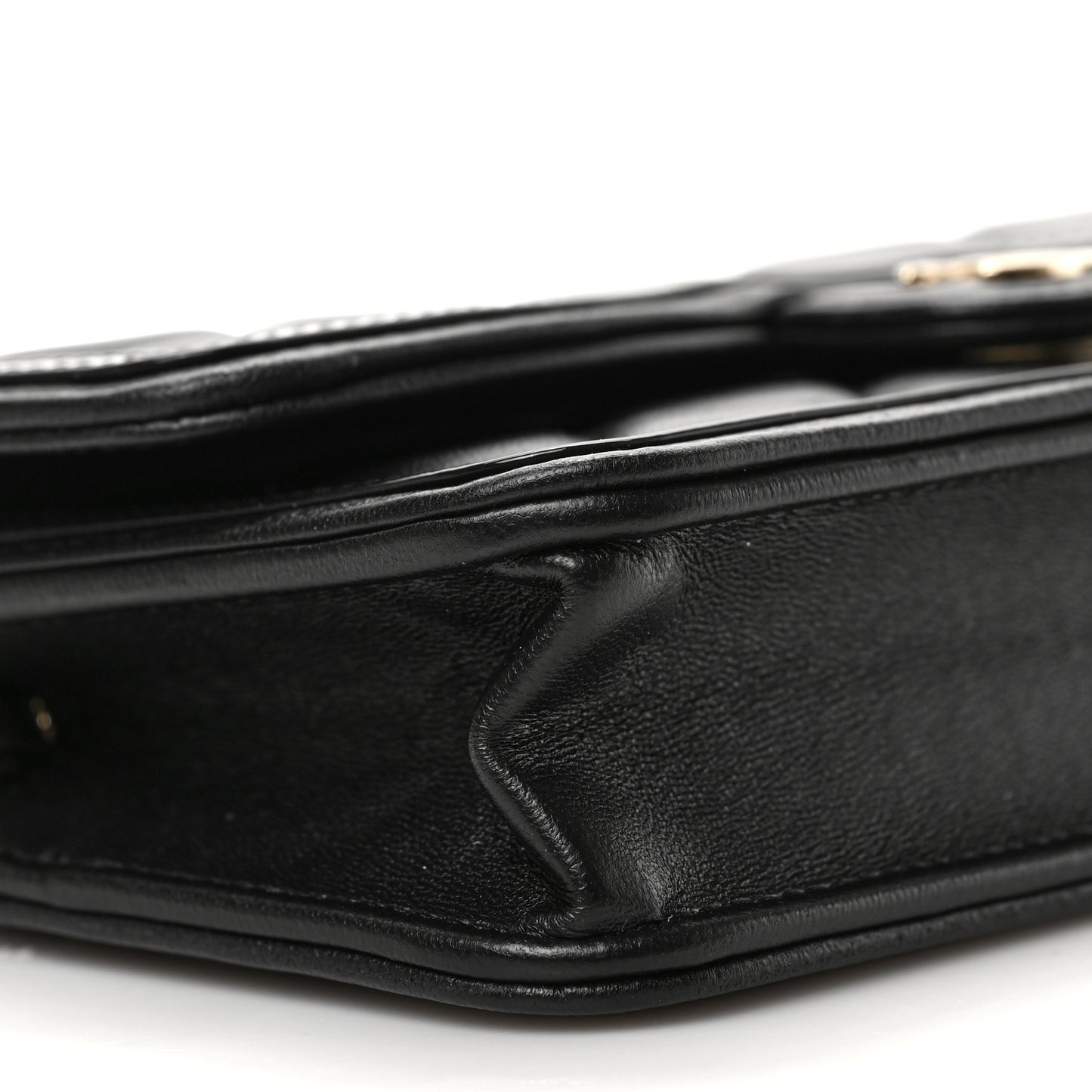 Lambskin Patent Calfskin Quilted Flap Phone Holder With Chain Black