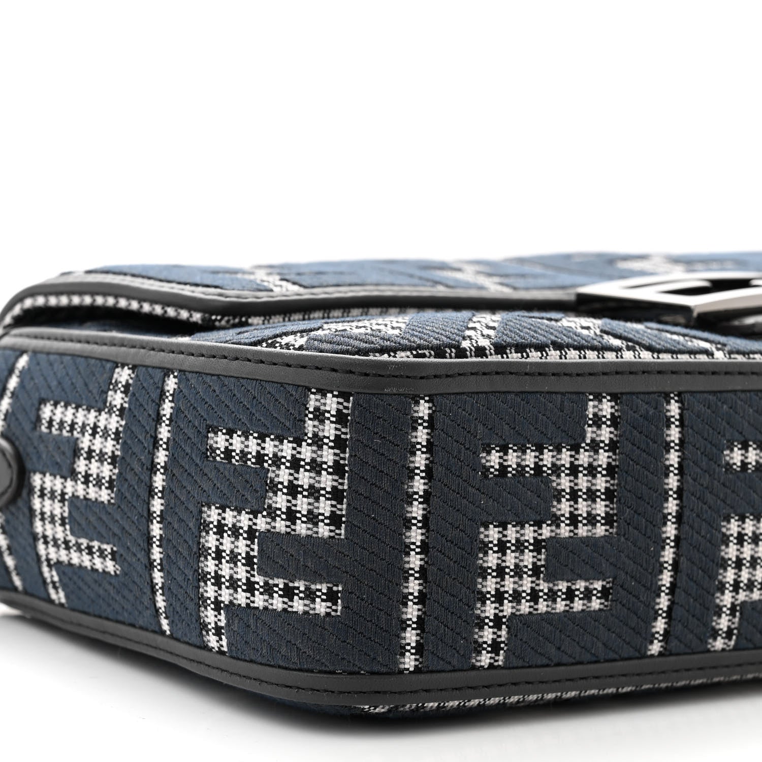 Fendi Wool Vitello King Houndstooth FF Embroidered Baguette Grigio Anthracite 9 of 13