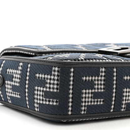 Fendi Wool Vitello King Houndstooth FF Embroidered Baguette Grigio Anthracite 9 of 13