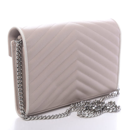 Saint Laurent Grain De Poudre Matelasse Chevron Monogram Chain Wallet 3 of 9