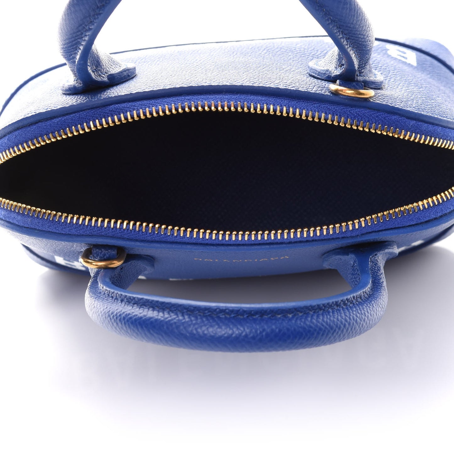 Signature Grained Calfskin Logo XXS Ville Top Handle Bag Bleu Roi White