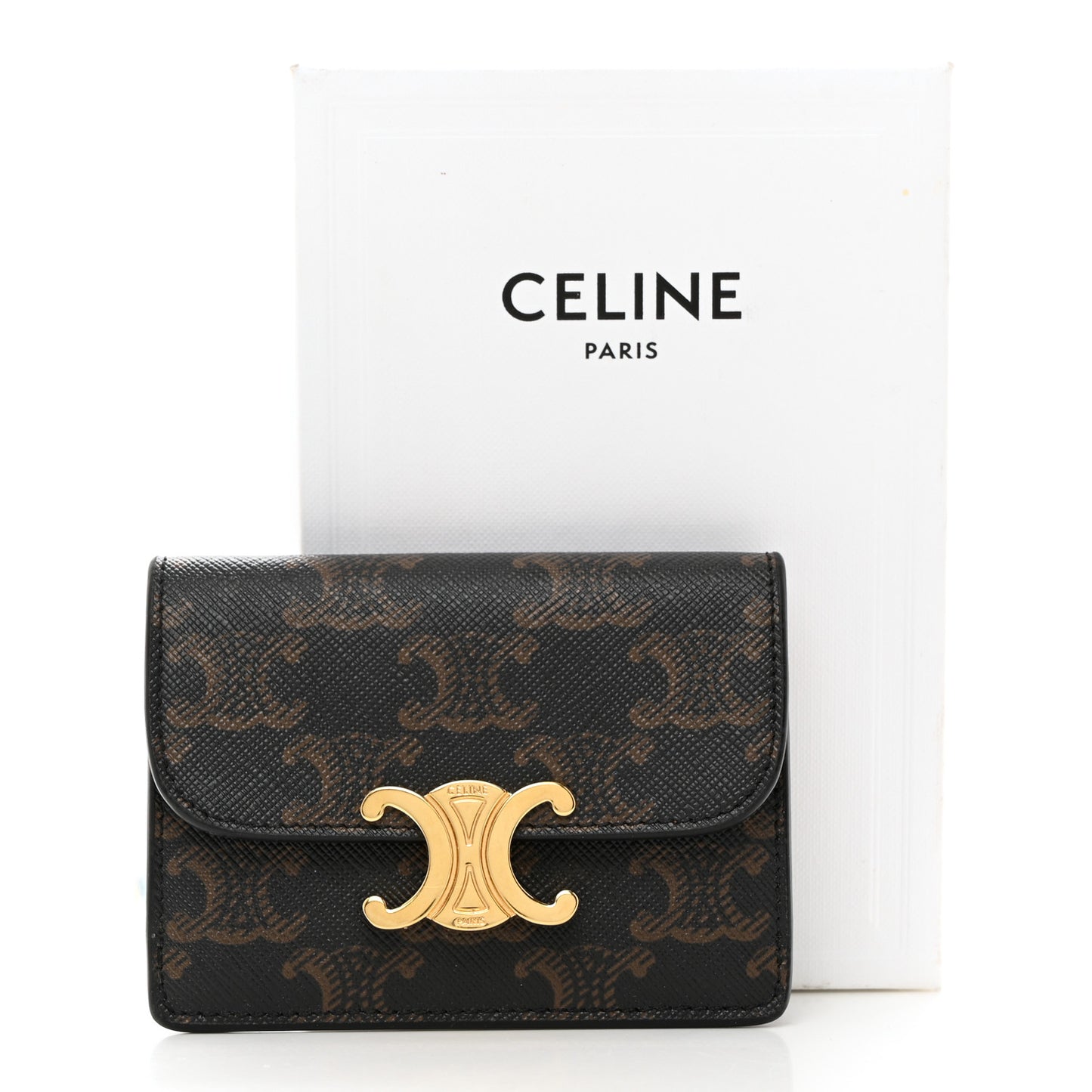 Triomphe Canvas Calfskin Flap Card Holder Tan