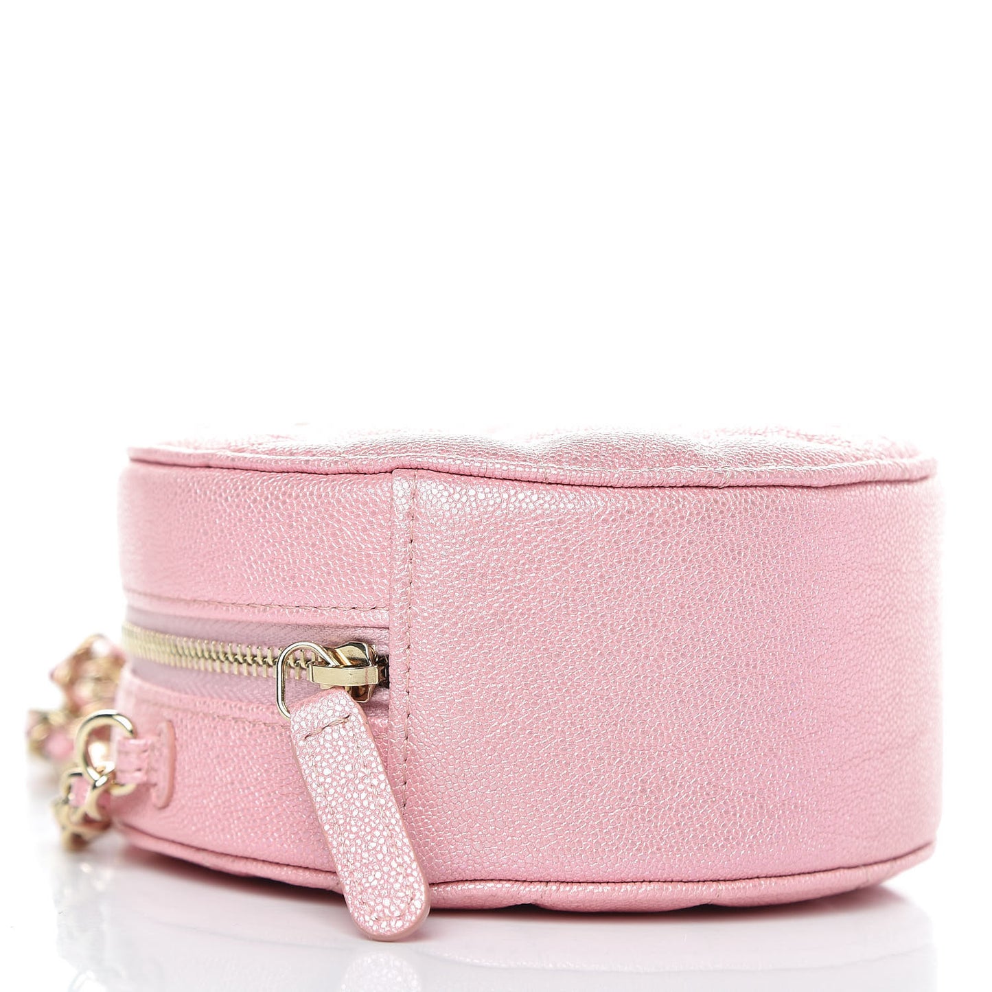 Iridescent Caviar Quilted Round Clutch With Chain Pink