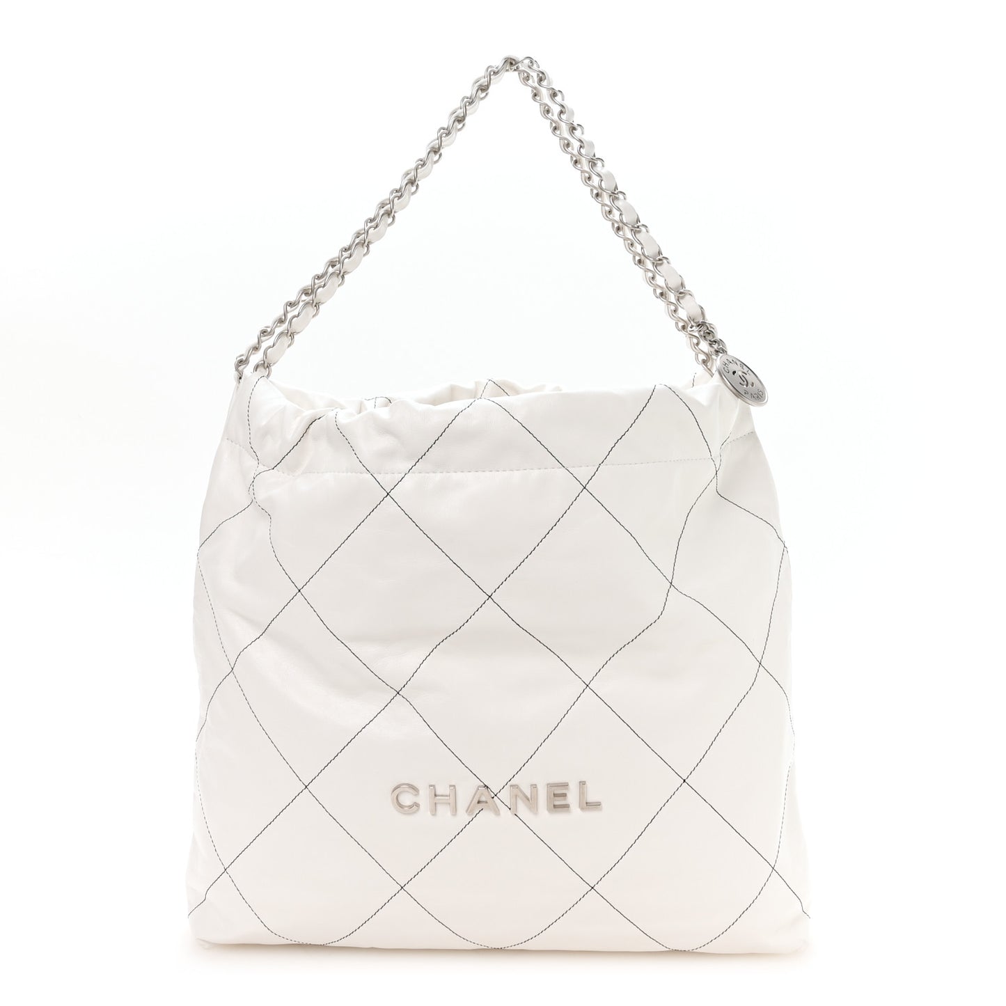 Shiny Calfskin Quilted Chanel 22 White Black
