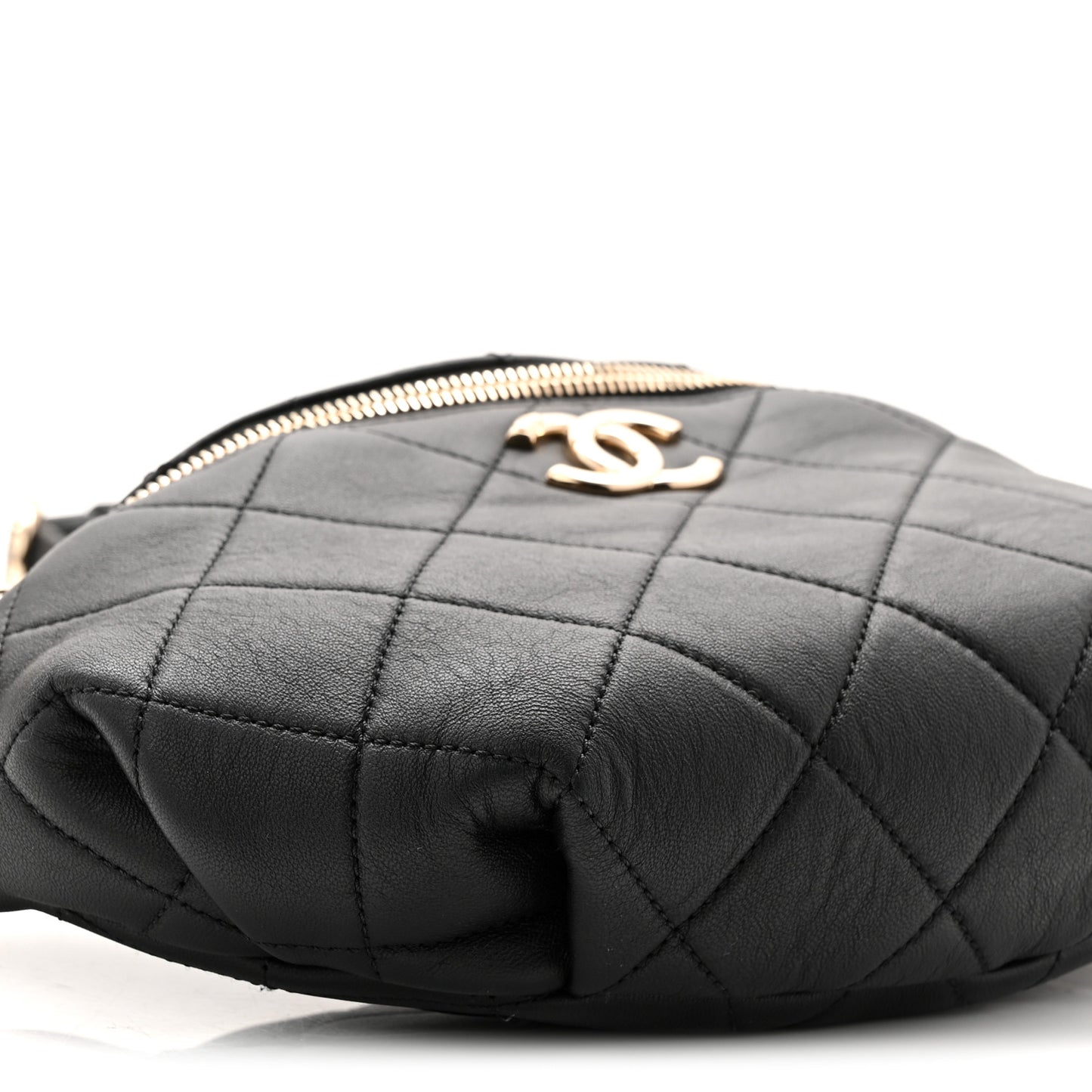 Lambskin Quilted Resin Bi-Color Waist Bag Fanny Pack Black