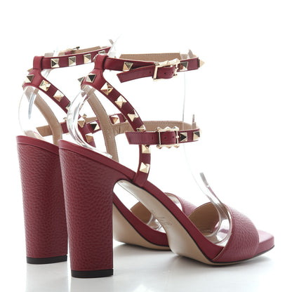 Valentino Garavani Pebbled Calfskin Rockstud Ankle Strap 5/105mm Sandals 38 Rubino 3 of 4