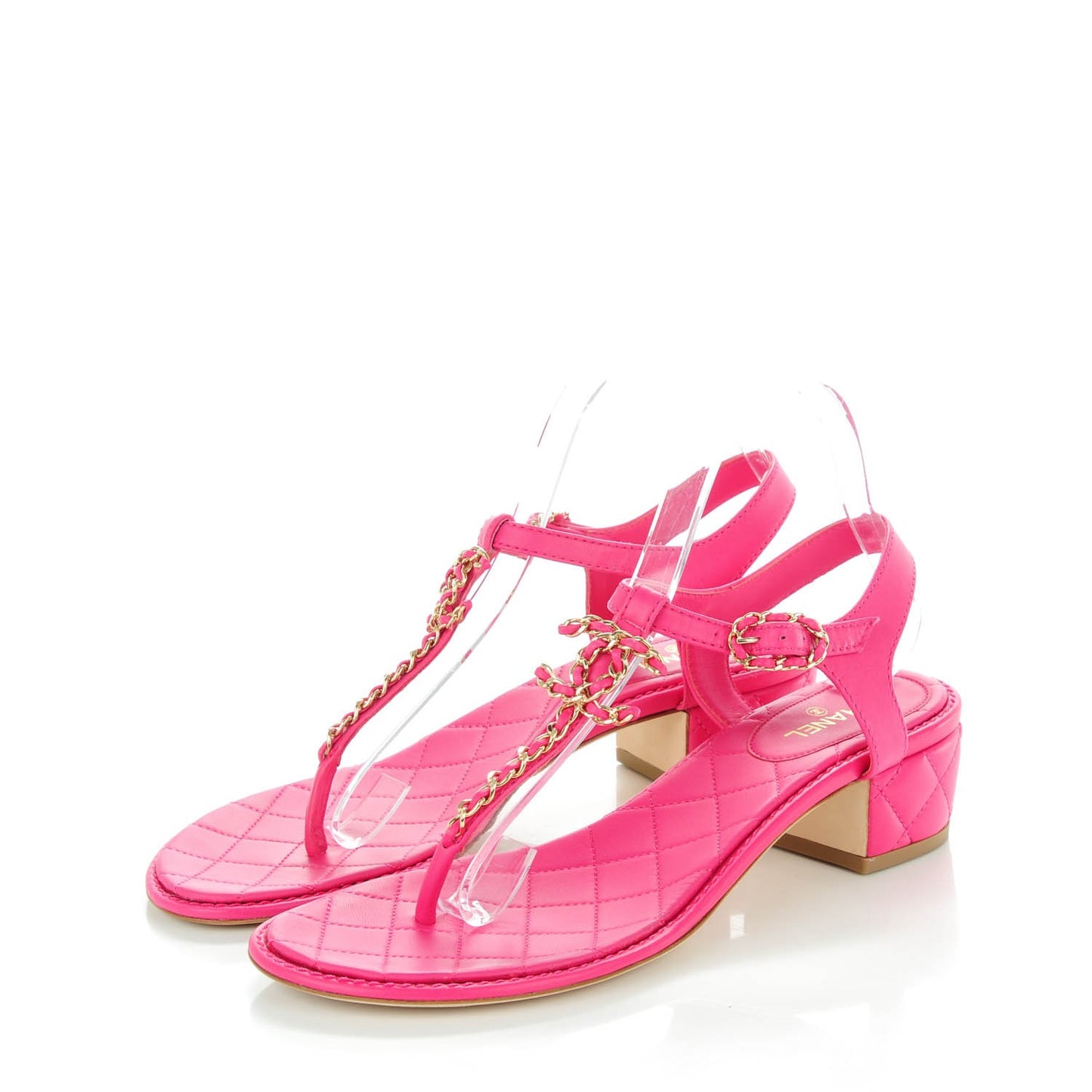 Lambskin Quilted Chain CC Thong Sandals 40 Fuchsia