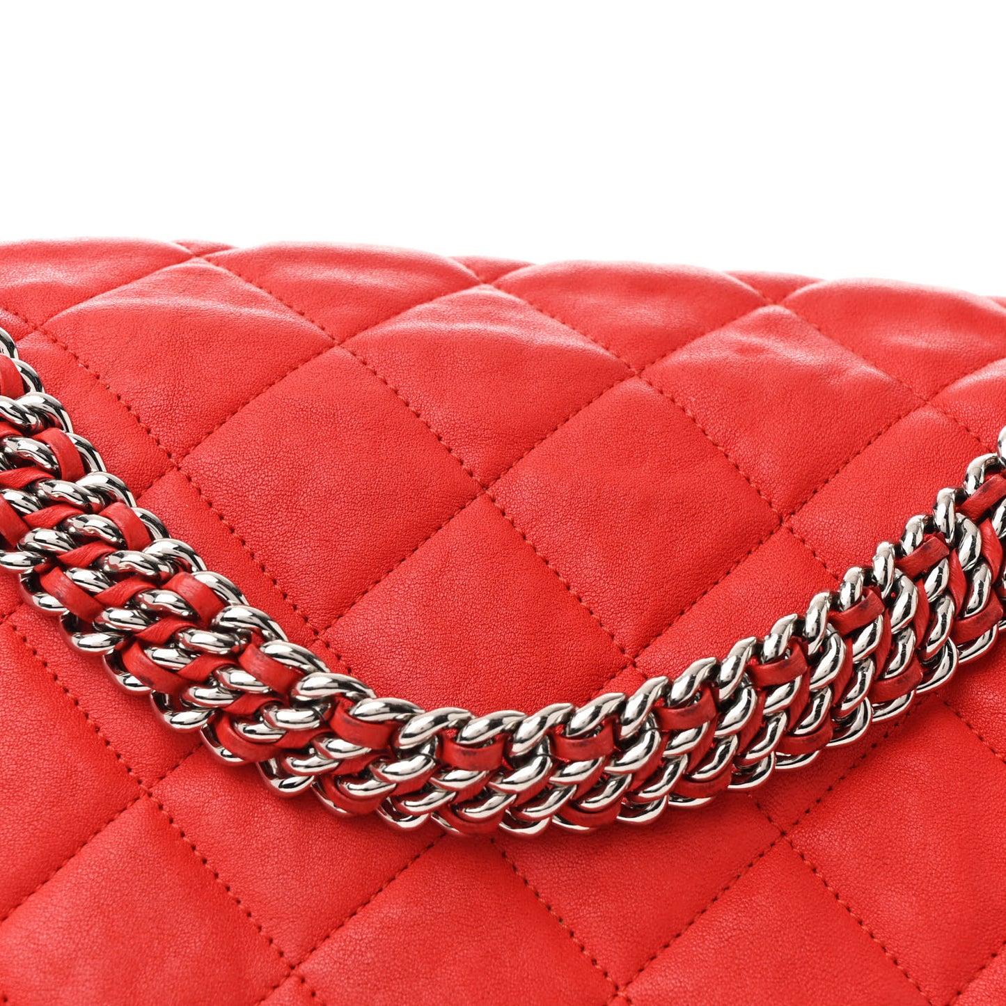 Washed Lambskin Quilted Maxi Chain Around Flap Red