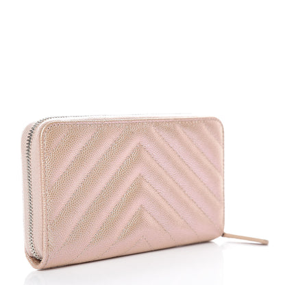 Chanel Metallic Caviar Chevron Quilted Small Zip Around Wallet Light Gold 3 of 11