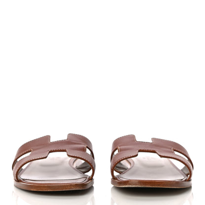 Hermes Box Calfskin Oran Sandals 37.5 Gold 2 of 15