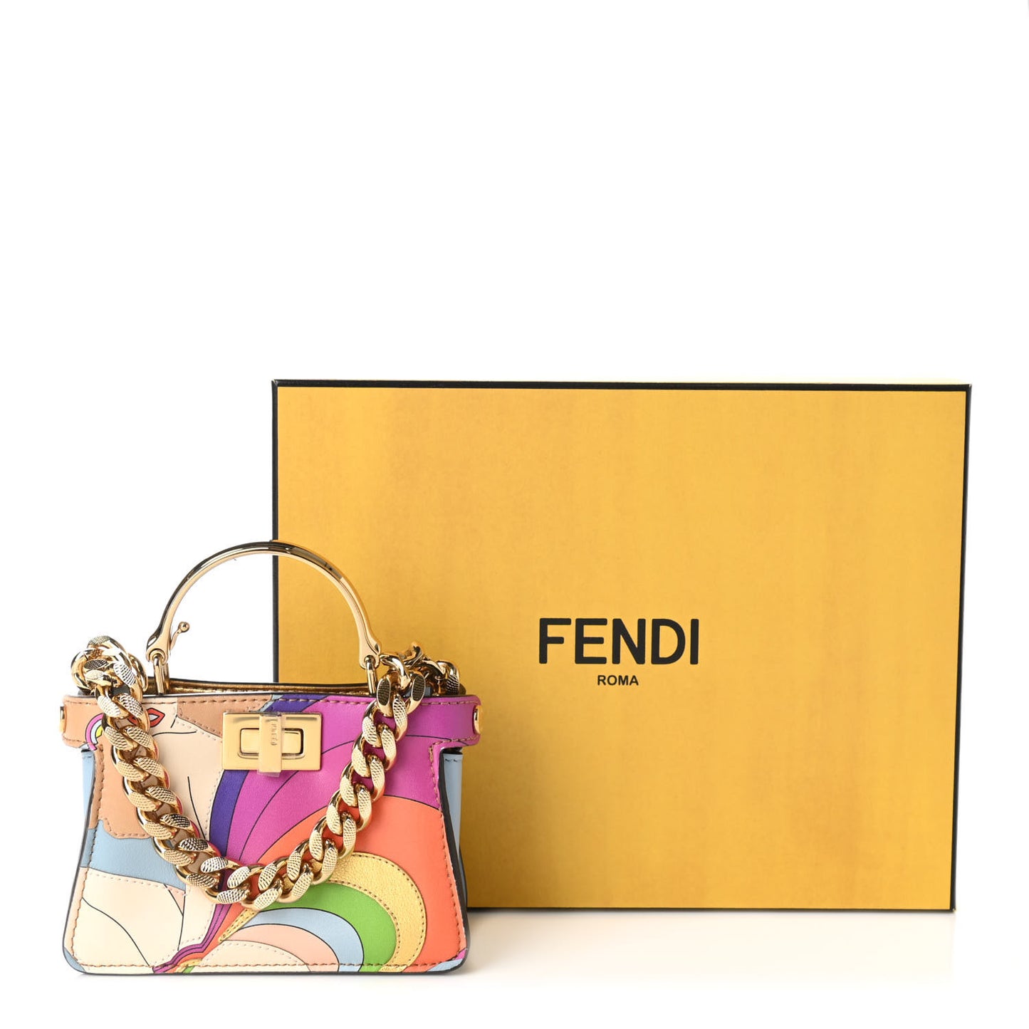Nappa Rainbow Inlay Nano Peekaboo Maxi Handle Satchel Azzurro Baby Multicolor