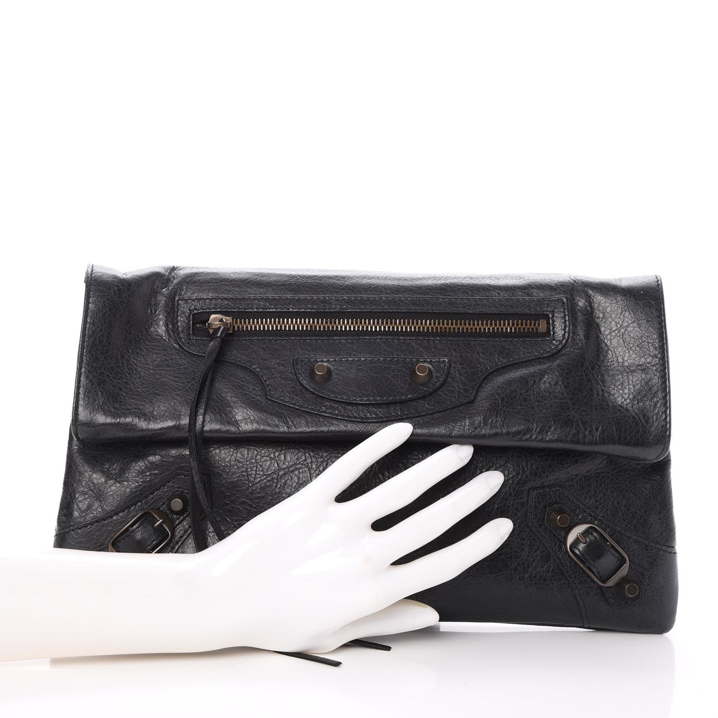 Agneau Classic Hardware Envelope Clutch Black