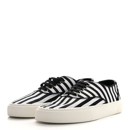 Saint Laurent Canvas Striped Venice Low Top Sneakers 36.5 Black White 3 of 12