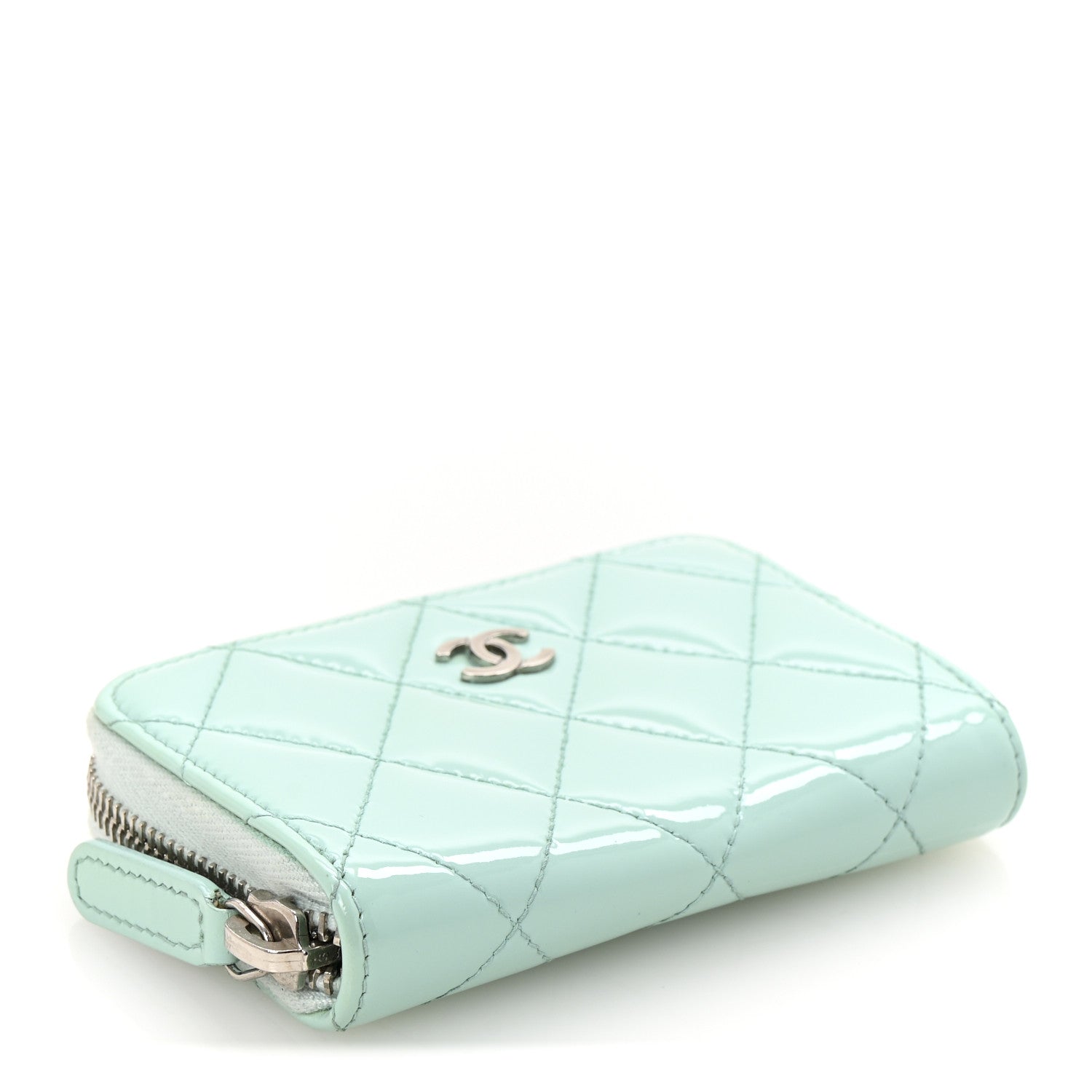 Chanel Patent Calfskin Quilted Zip Coin Purse Light Green 8 of 16