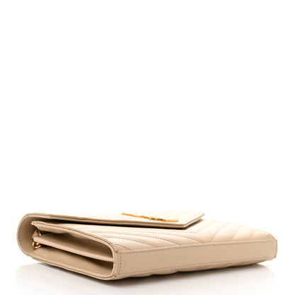 Saint Laurent Grain De Poudre Matelasse Chevron Monogram Chain Wallet  Nude Powder 4 of 13