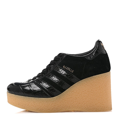 Gucci X ADIDAS Velvet Crocodile Embossed Gazelle Wedge Sneakers 36.5 Black 1 of 9