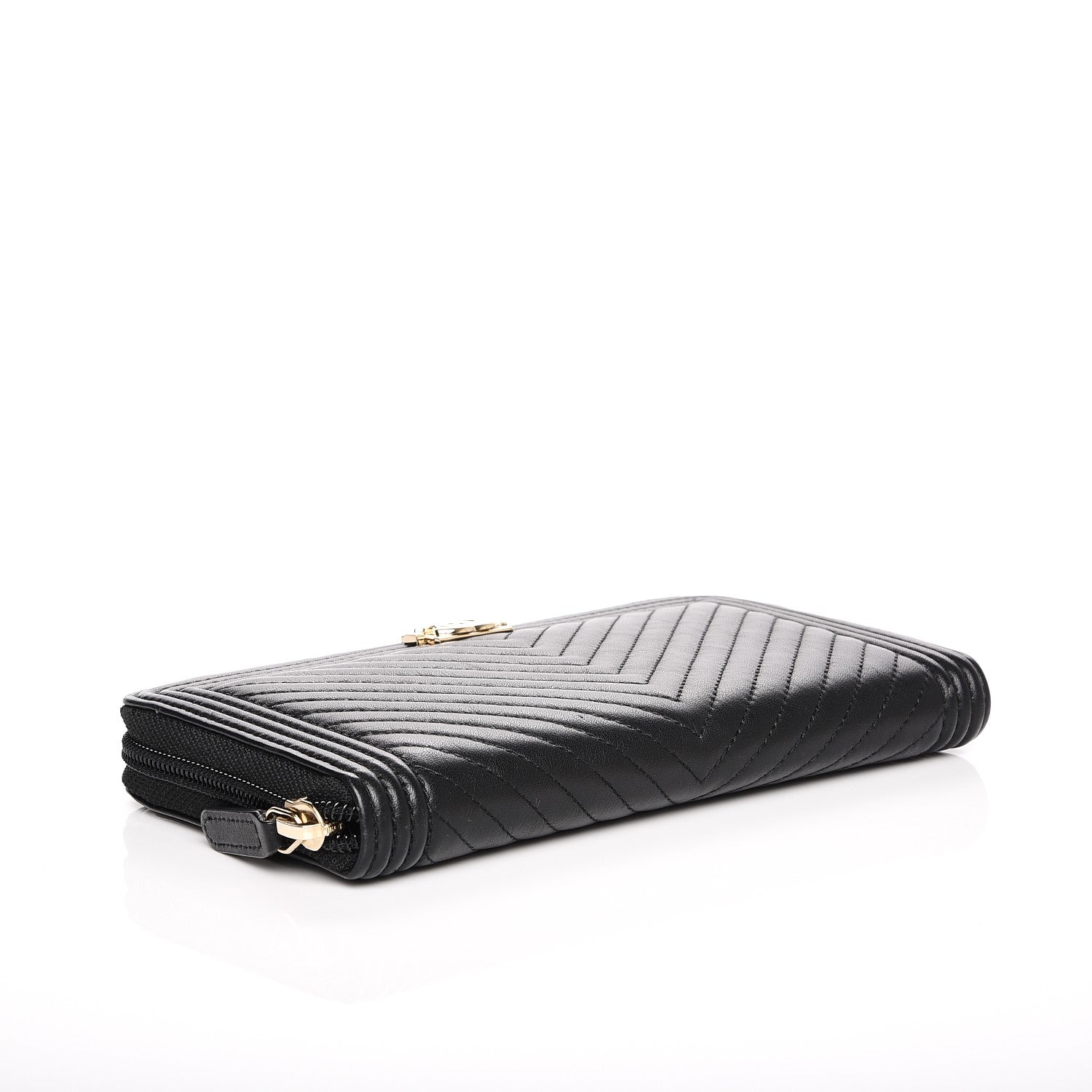 Chanel Calfskin Chevron Zip Around Boy Wallet Black 4 of 8