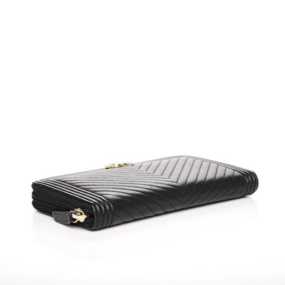 Chanel Calfskin Chevron Zip Around Boy Wallet Black 4 of 8