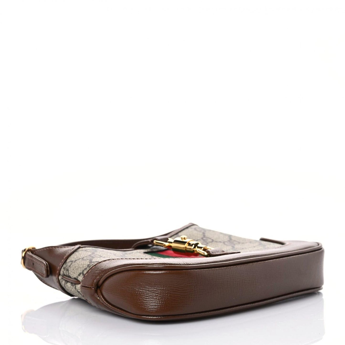 GG Supreme Monogram Azalea Calfskin Web Mini Jackie 1961 Hobo Beige Ebony Brown Sugar