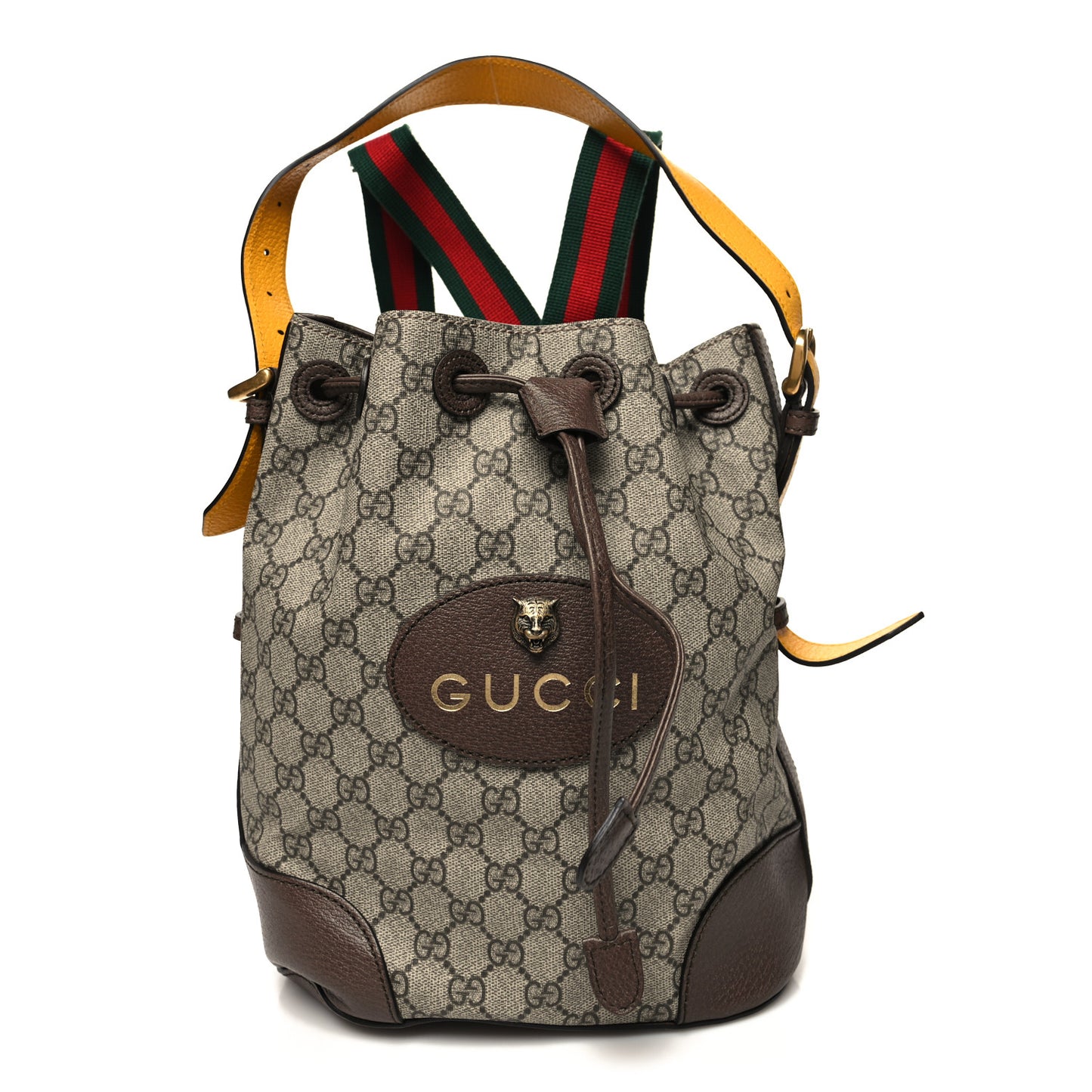 GG Supreme Monogram Neo Vintage Drawstring Bucket Backpack Beige New Acero Crop