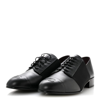 Chanel Calfskin Elastic Lace Up Cap Toe CC Loafers 40 Black 4 of 10