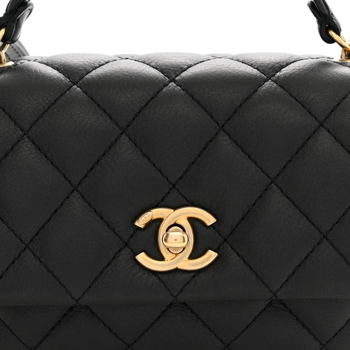 Calfskin Quilted Top Handle Flap Black