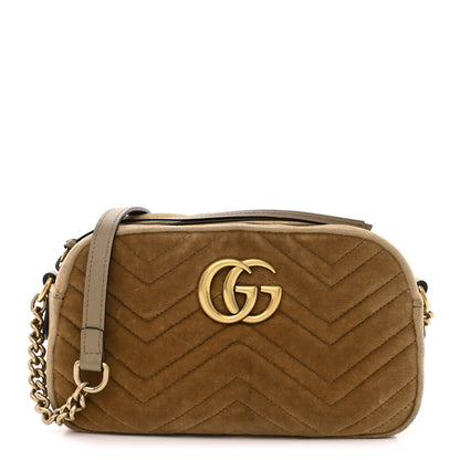Gucci Velvet Matelasse Small GG Marmont Chain Shoulder Bag Taupe 1 of 14