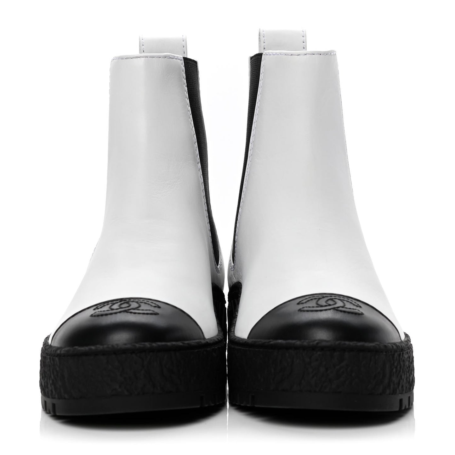 Calfskin Cap Toe CC Ankle Boots 35 White Black