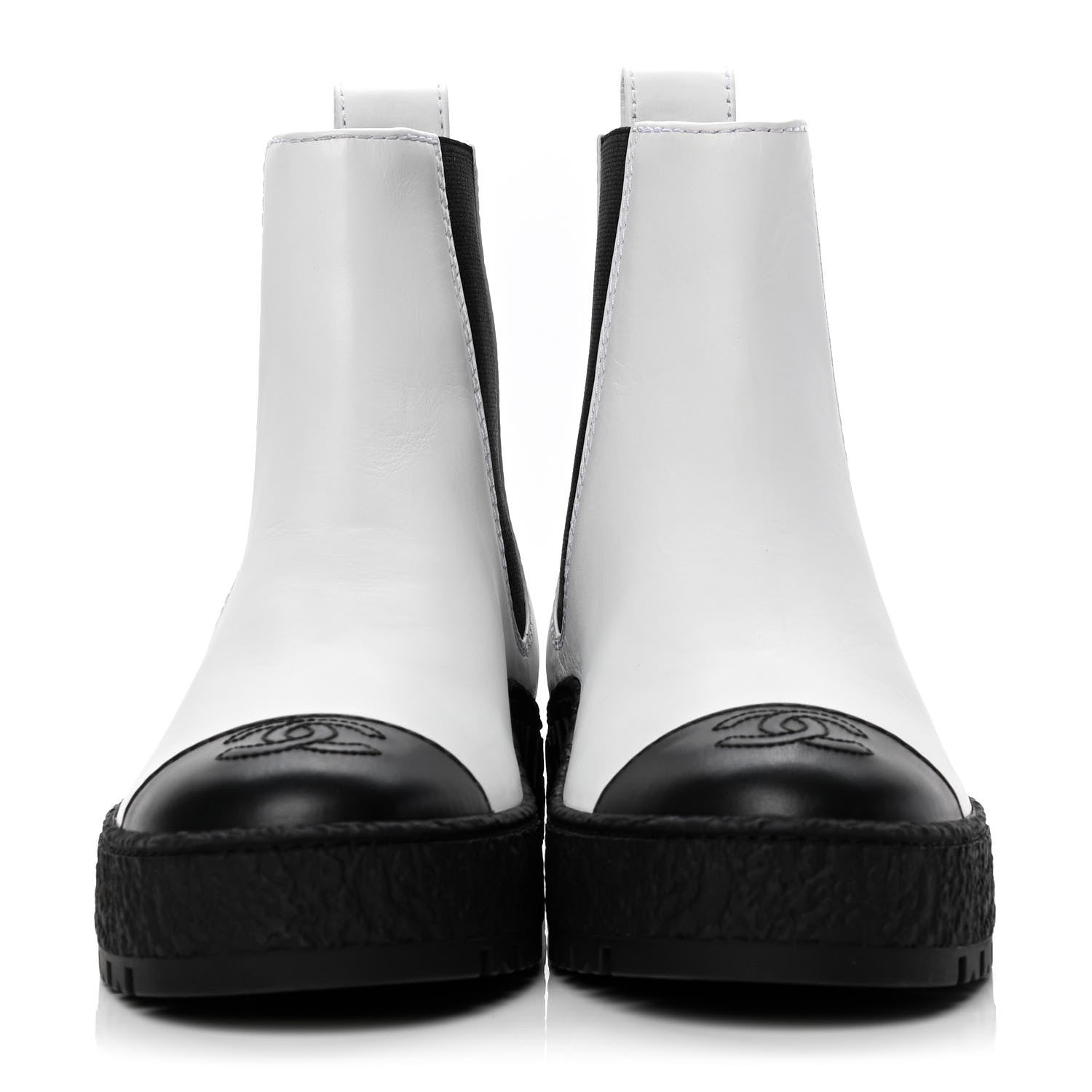 Chanel Calfskin Cap Toe CC Ankle Boots 35 White Black 2 of 5