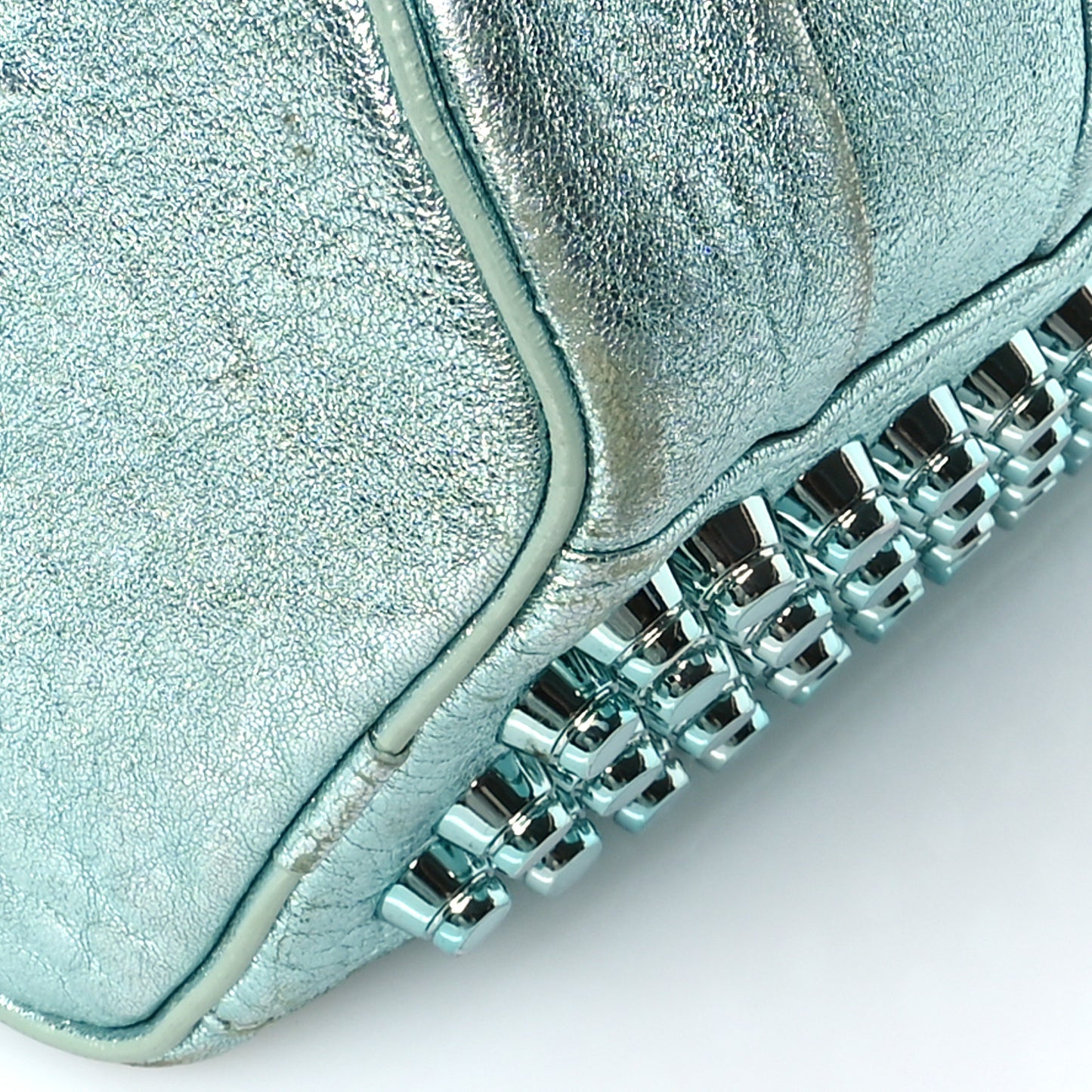 Metallic Pebbled Lambskin Lambskin Rocco Teal Silver Hardware