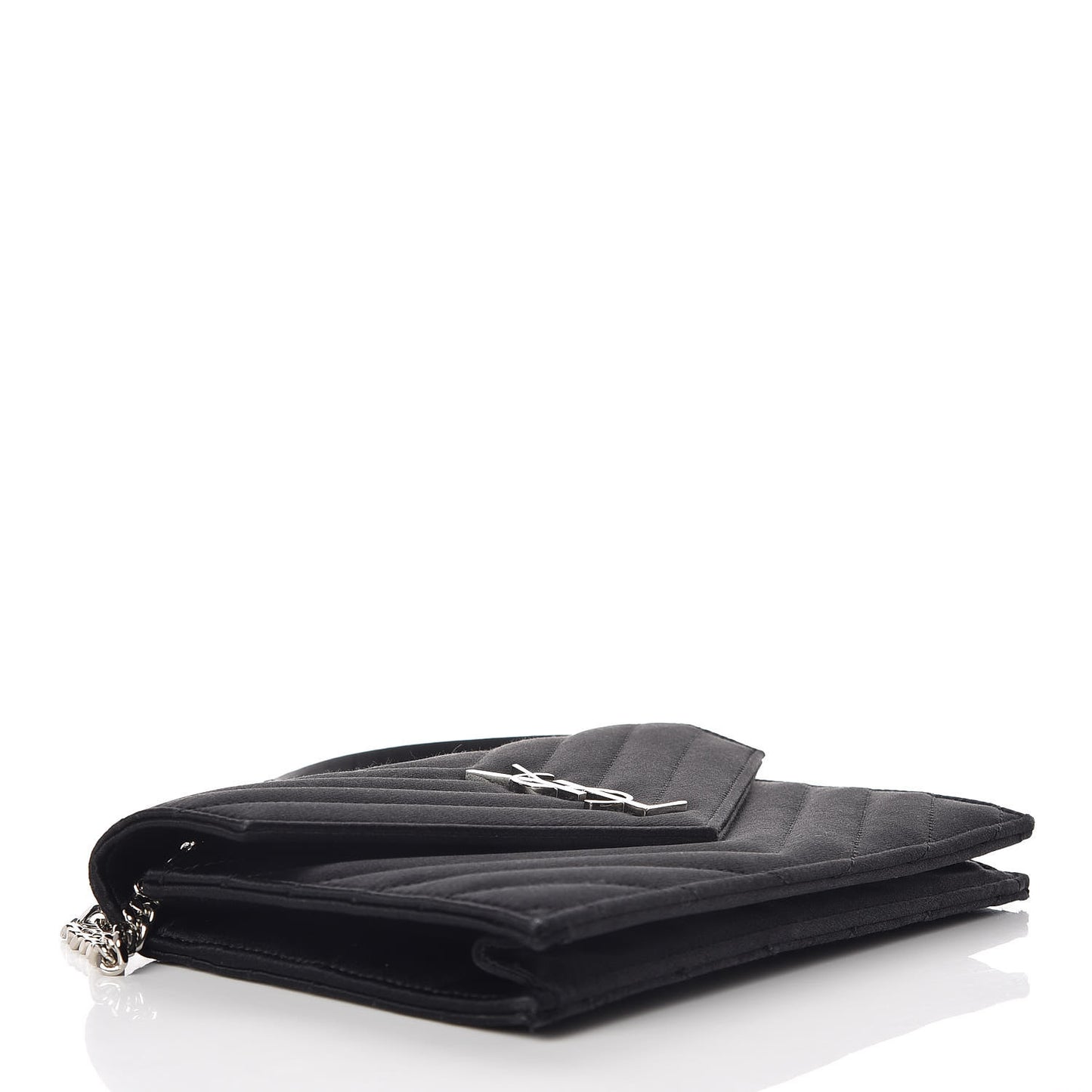 Satin Chevron Monogram Envelope Chain Wallet Black