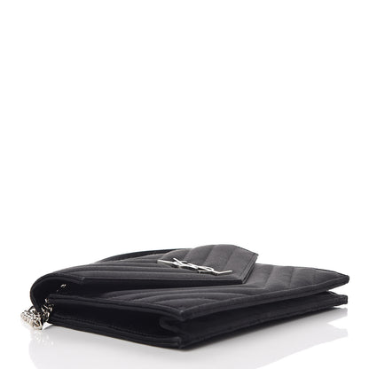 Saint Laurent Satin Chevron Monogram Envelope Chain Wallet Black 4 of 9