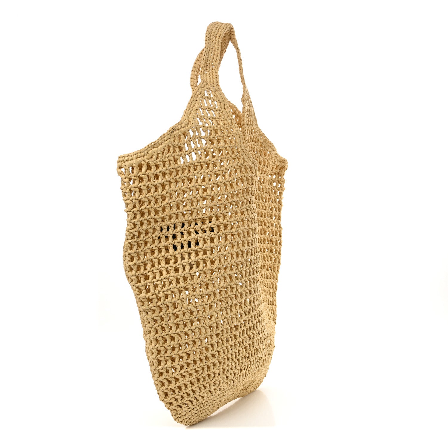 Prada Yarn Raffia Effect Crochet Logo Embroidered Shopping Tote Bag Naturale 3 of 10