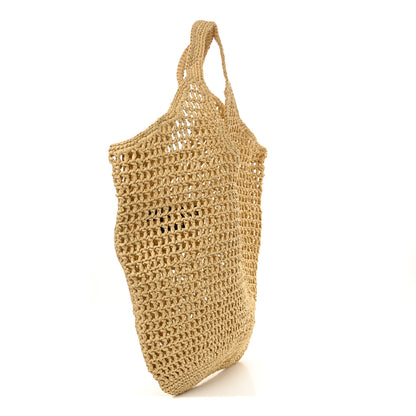 Prada Yarn Raffia Effect Crochet Logo Embroidered Shopping Tote Bag Naturale 3 of 10