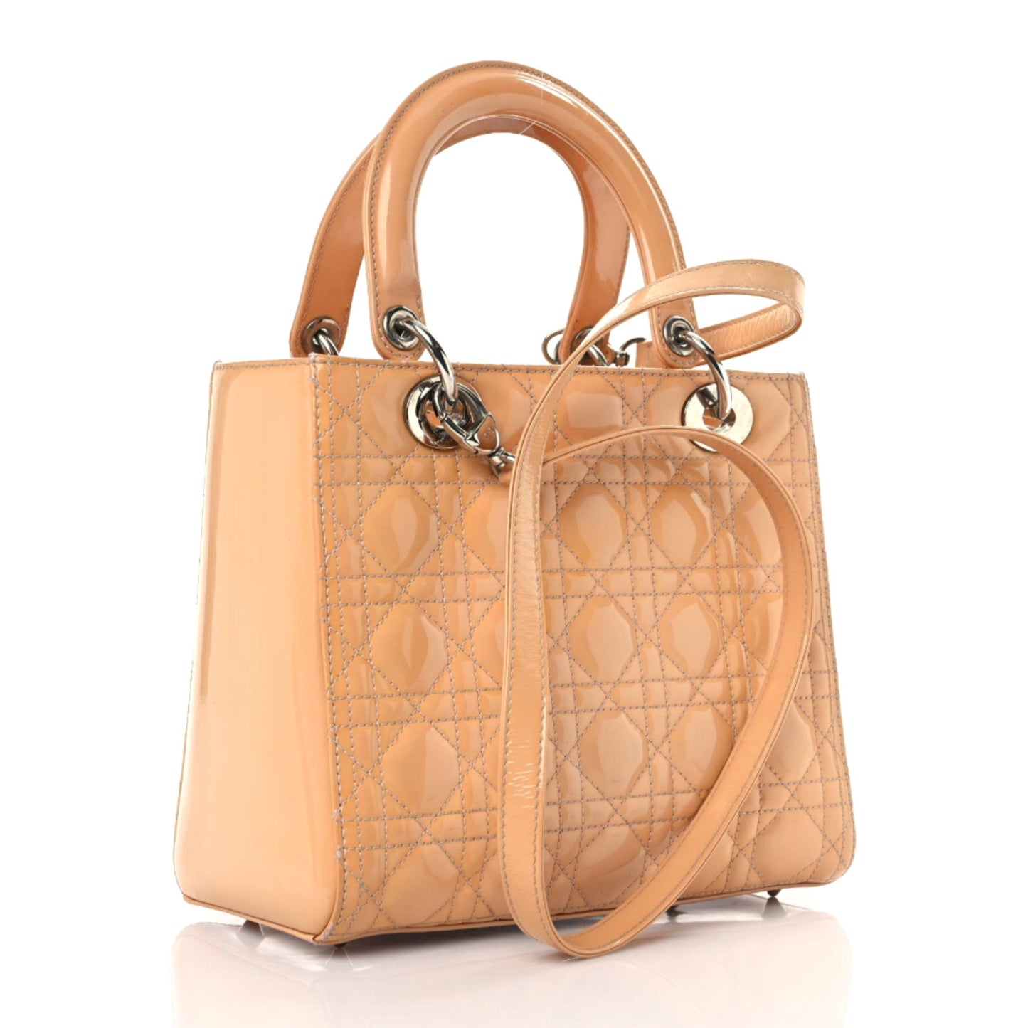 Patent Cannage Medium Lady Dior Beige