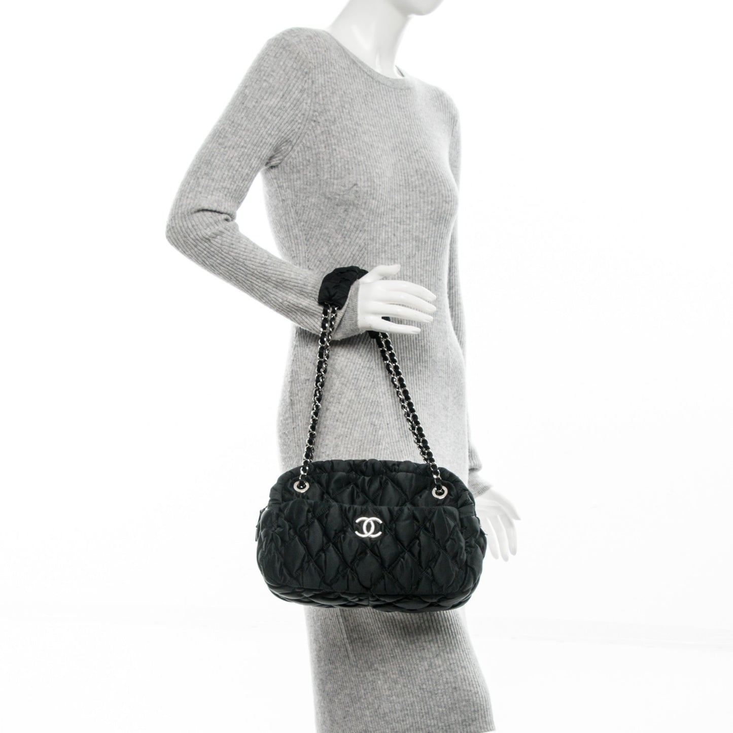 Nylon Bubble Quilt Shoulder Bag Black
