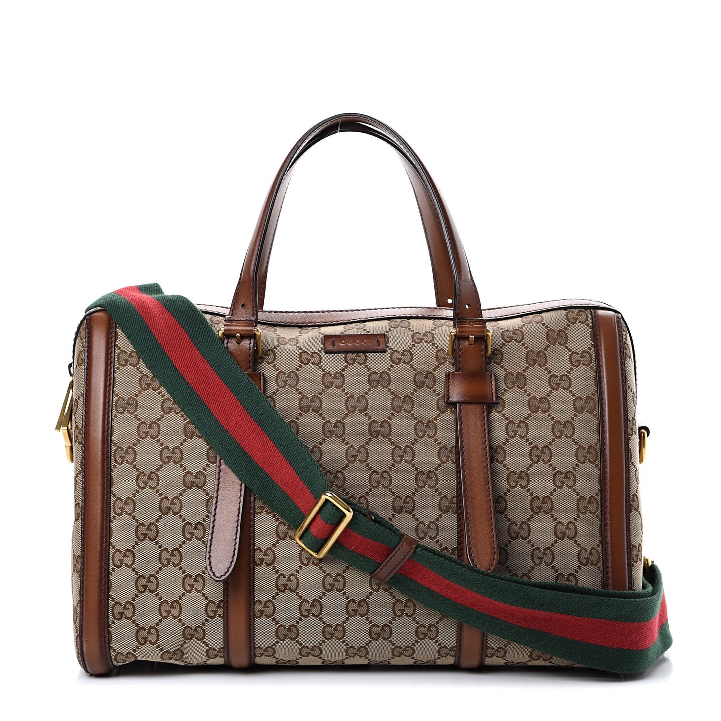 Monogram Medium Lady Web Boston Bag Beige Cuir