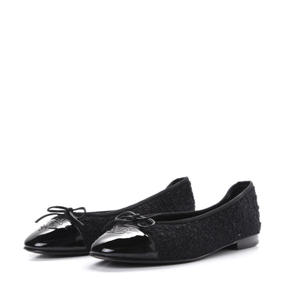 Chanel Tweed Patent Calfskin Cap Toe Ballerina Flats 41 Black 3 of 10