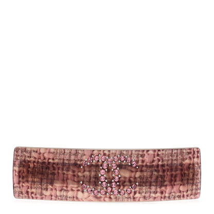 Chanel Resin Tweed Effect Crystal CC Barette Pink 1 of 4