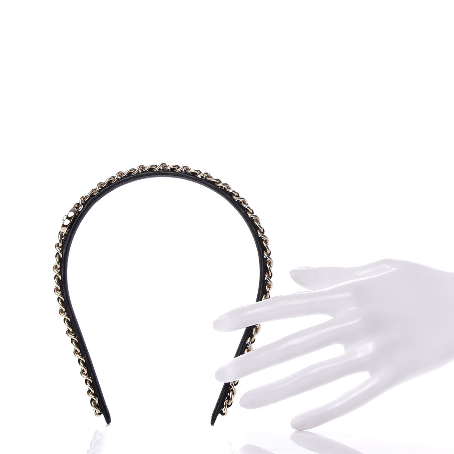 Metal Lambskin CC Turnlock Chain Headband Gold Black