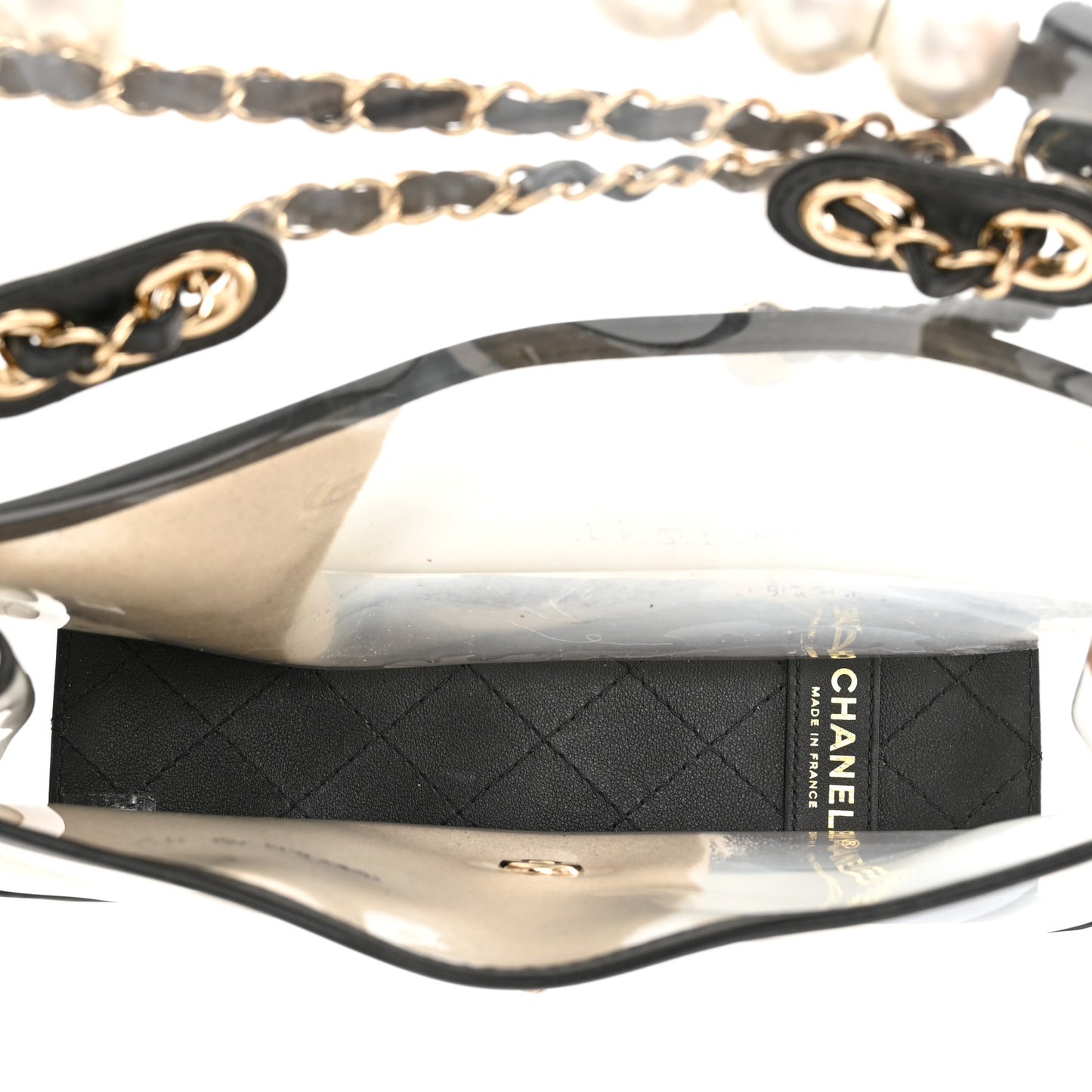 Lambskin PVC Sand By The Sea Flap With Pearl Strap Black