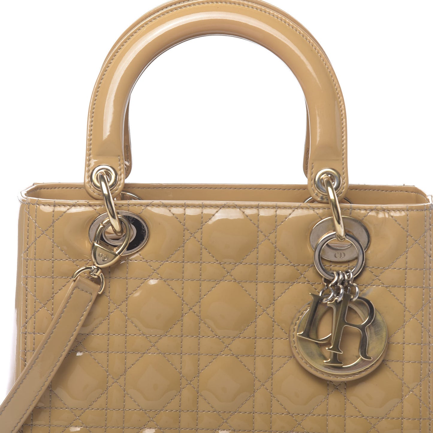 Patent Cannage Medium Lady Dior Beige