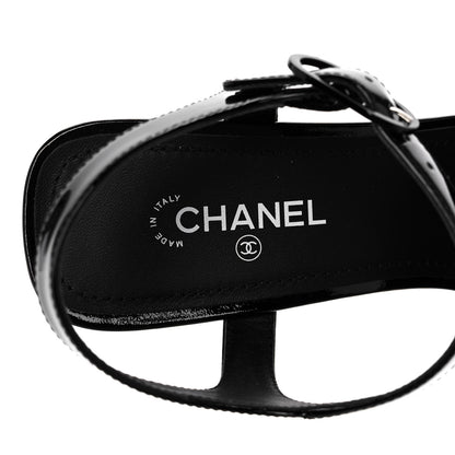 Chanel Patent Calfskin Sandal 38 Black White 8 of 11