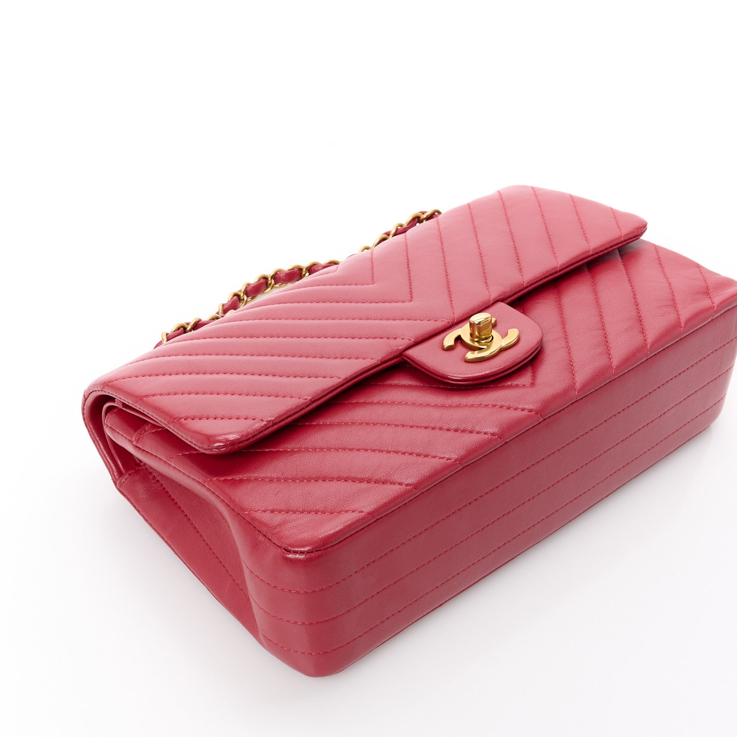 Chanel Lambskin Chevron Quilted Medium Double Flap Red 13 of 13