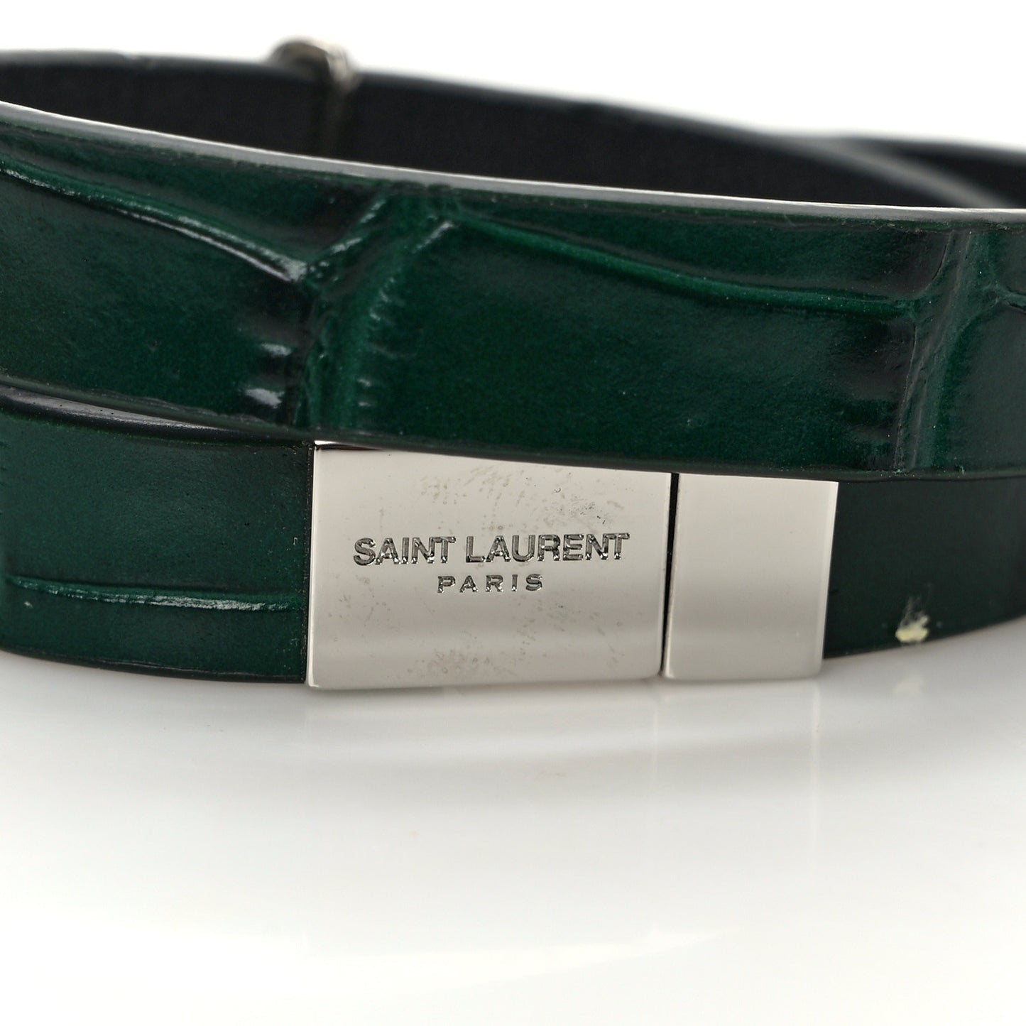 Calfskin Crocodile Embossed Opyum Double Wrap Bracelet Green